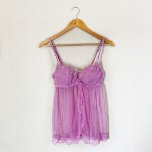 Victoria’s Secret Angels Pink Purple Floral Mesh Lingerie Teddy Babydoll Bra 36C